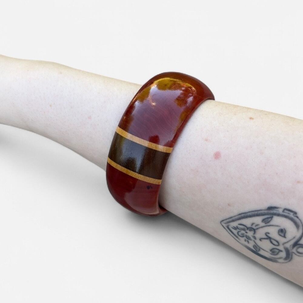 Vintage Wooden Three Tone Cuff Bracelet